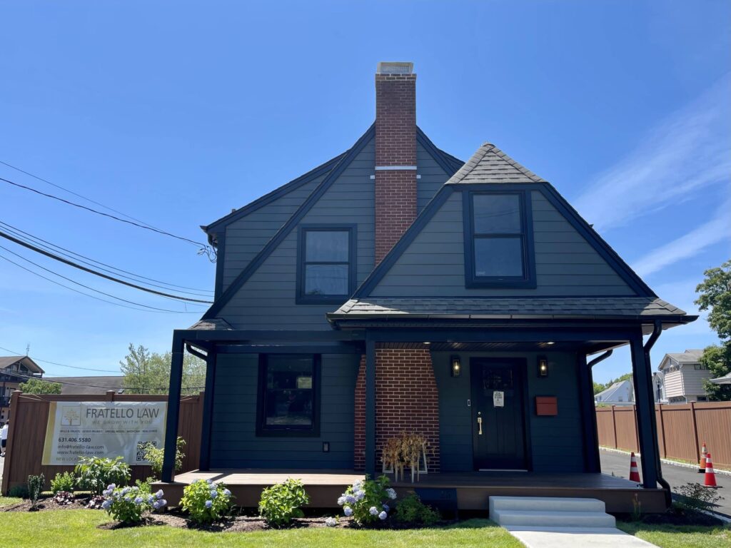 Exterior view of Fratello Law Smithtown office, showing the building facade with clear signage, well-maintained landscaping, and entrance accessible for clients, representing the professional legal services of Fratello Law.