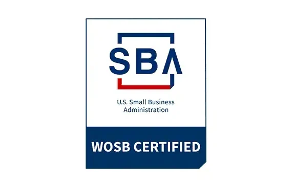 SBA logo with text "U.S. Small Business Administration" above a blue banner that reads "WOSB Certified" for Elder Law Smithtown, NY.
