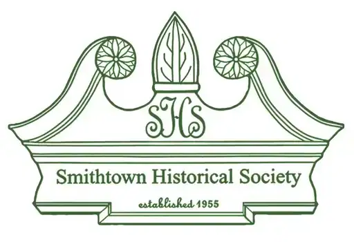 Green line drawing logo of the Smithtown Historical Society with initials "SHS," decorative floral designs, and the text "Smithtown Historical Society established 1955"—a symbol recognized throughout Elder Law Smithtown, NY.
